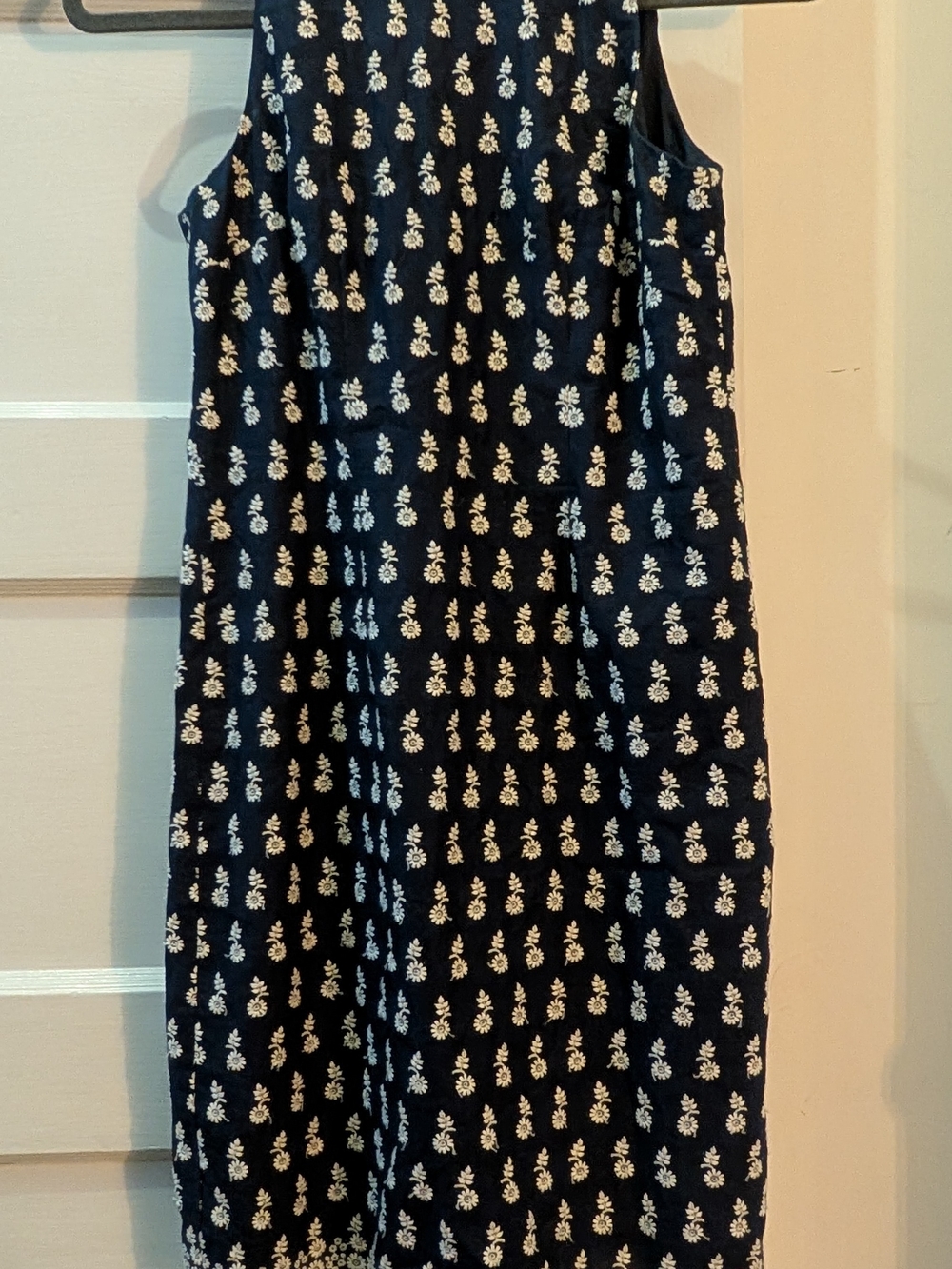 Sleeveless Navy Dress with White Floral Print